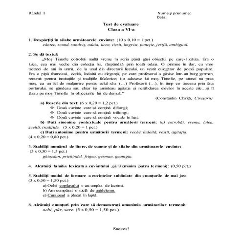 Test de evaluare - I