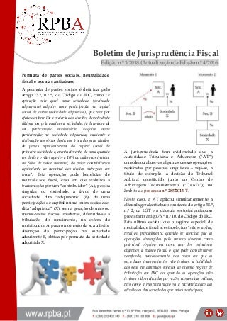 RPBA Boletim de Jurisprudência 1 de 2018 (Actualização da Edição n.º 4/2016) - Permuta de partes sociais, neutralidade fiscal e normas antiabuso