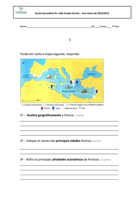 Teste 7º ano Fenícia e Grecia 2º 2012