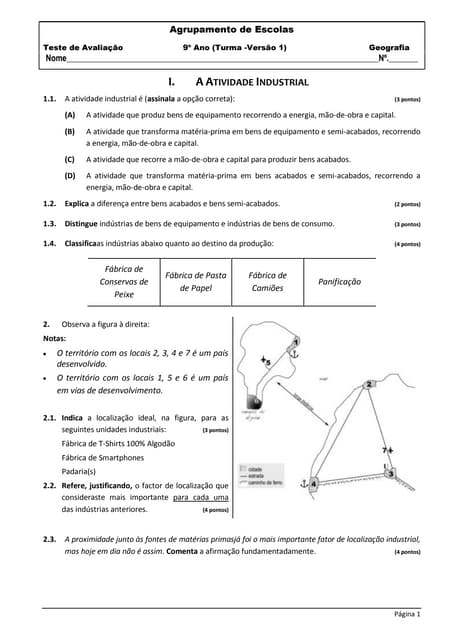 Teste 8º 9º indústria, comércio, tu...
