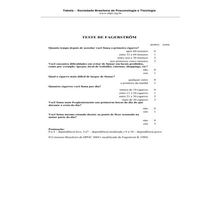 Teste de fagerström, que mede o grau de dependência à nicotina | PDF