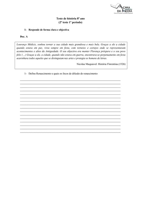 Teste de história 8º ano