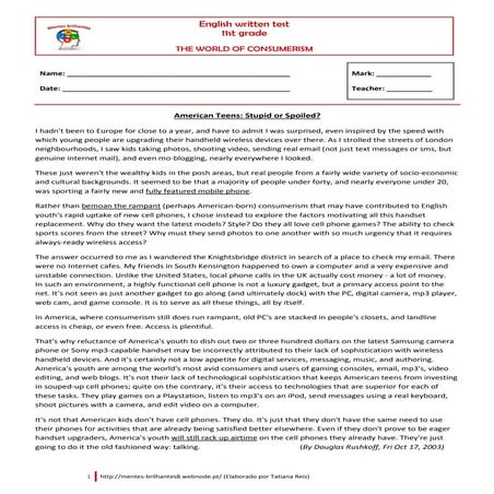 English Test Consumerism