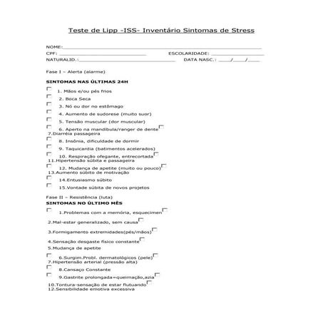 Teste de issl lipp protocolo de respostas | DOCX