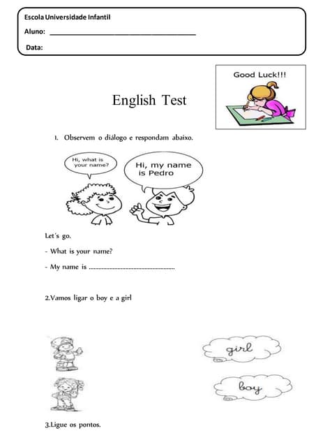Teste - Inglês 3 ano | PDF