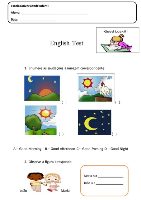 Teste - Inglês 3 ano | PDF