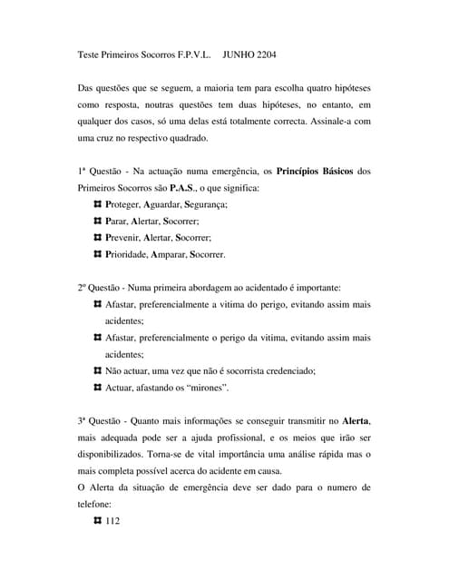 Teste primeiros socorros