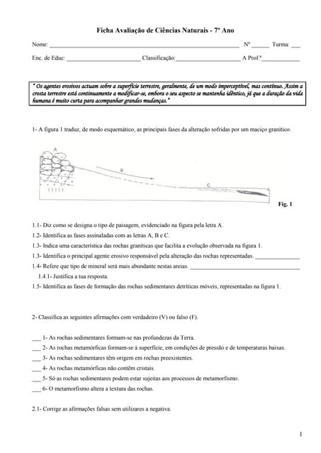 Teste rochas 7º ano