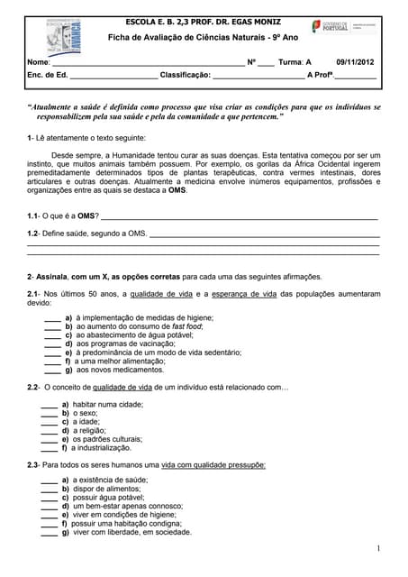 Teste saude individual e comunitaria