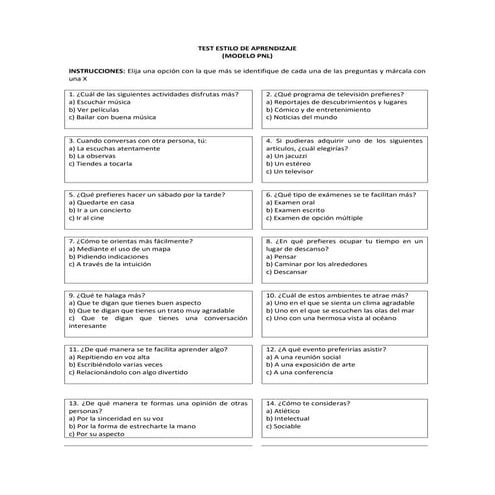 Test estilo de aprendizaje | PDF