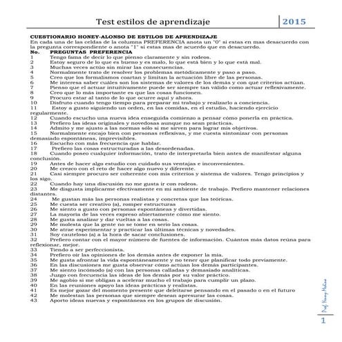 Test estilos de aprendizaje