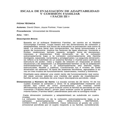 ESCALA DE EVALUACIÓN DE LA COHESIÓN Y ADAPTABILIDAD FAMILIAR - FACES ...