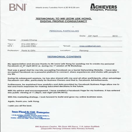 Testimonial - LeikHong