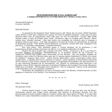 Testimonio de una amistad correspondencia   wilhelm reich &amp;  neill