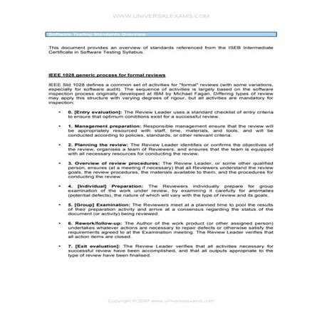 Testing Standards List