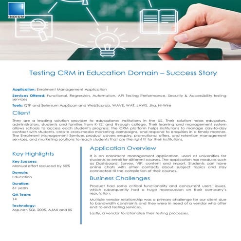 Testing CRM in Education Domain – Success Story