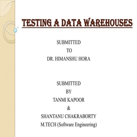 DATA WAREHOUSE -- ETL testing Plan | PPTX