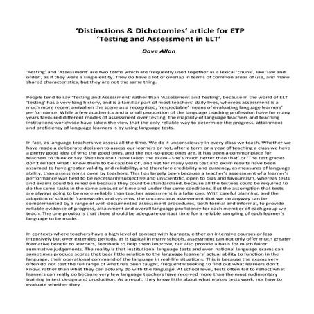 Testing and assessment in elt