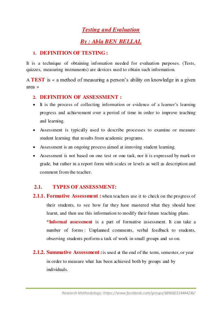 Testing And Evaluation