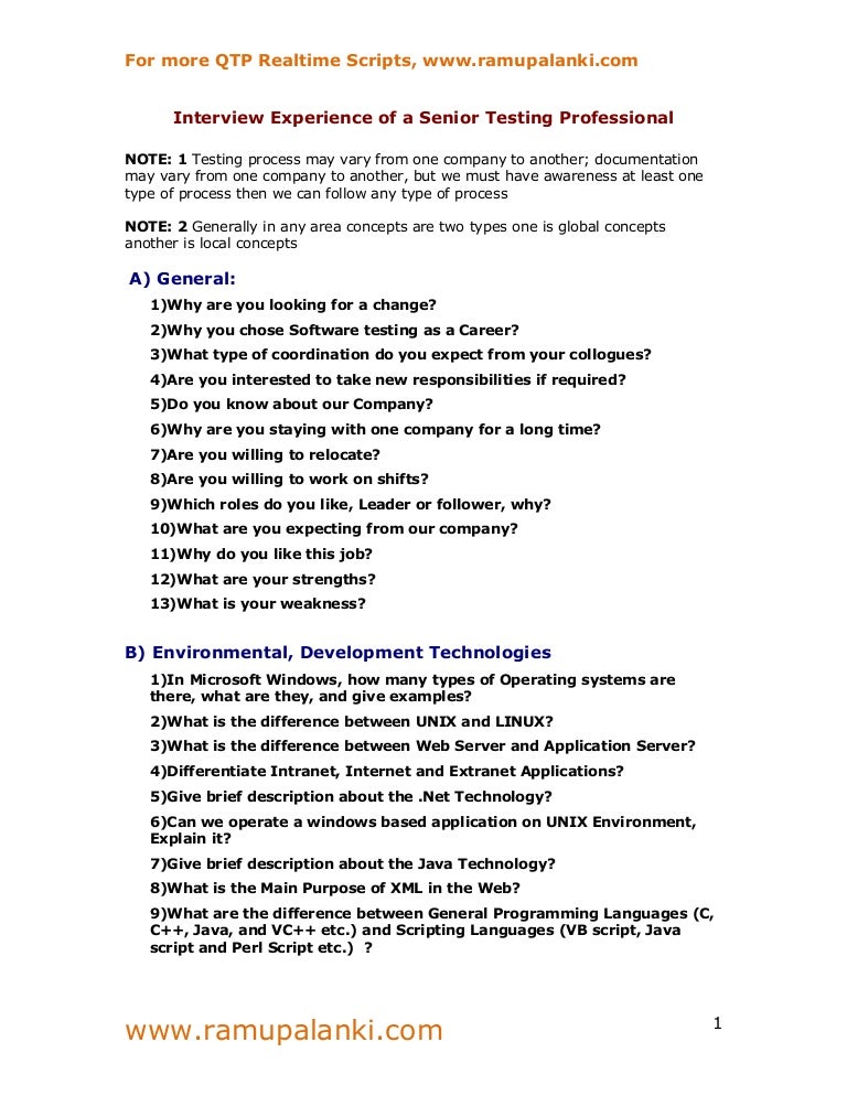 Testing interview questions