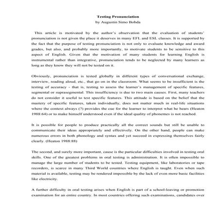 Testing pronunciation seminar