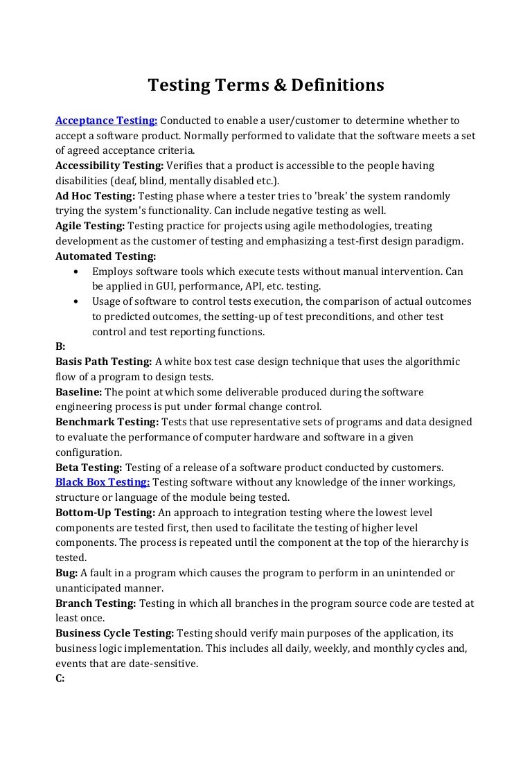 Testing terms & definitions