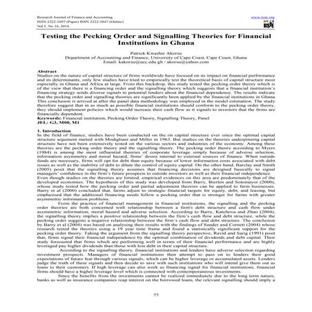 Testing the pecking order and signalling theories for financial institutions ...