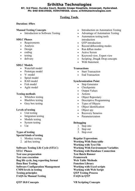 Testing Tools Classroom Training