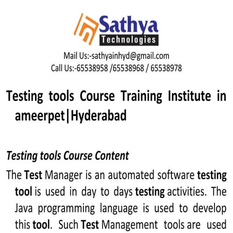 Testing Tools course training institute hyderabad | PPT