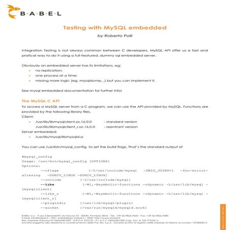 Testing with MySQL embedded | PDF