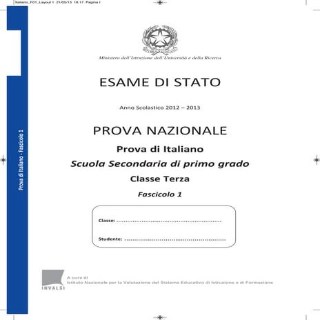 Test invalsi 2012 2013 - scuola secondaria primo grado - prova italiano ...