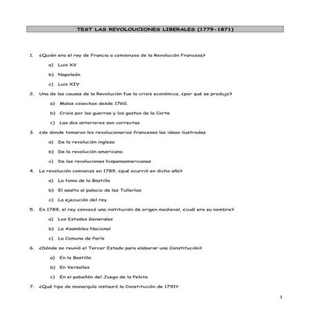 Test las revolouciones liberales