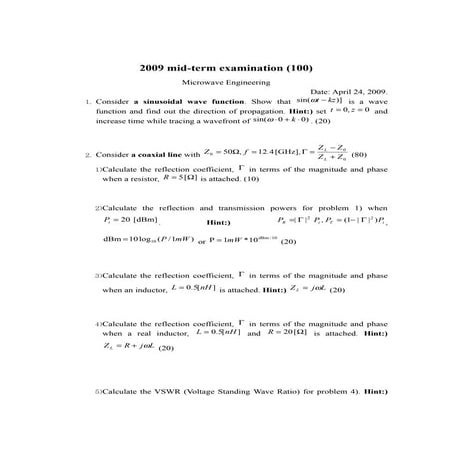 2009-1 중간고사문제(초고주파공학)