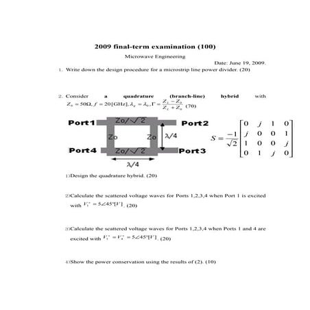 2009-2 기말고사문제(초고주파공학)