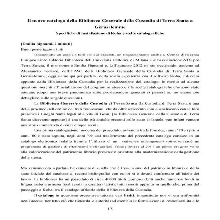 Biblioteca Generale della Custodia di Terra Santa a Gerusalemme : Specifiche ...
