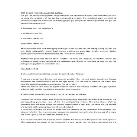 test of gas fire extinguishing system