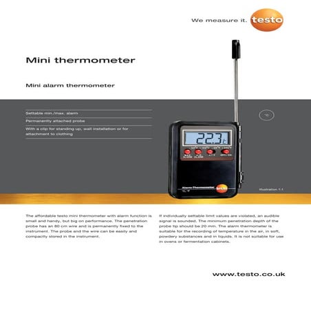 Testo mini alarm thermometer datasheet 2012