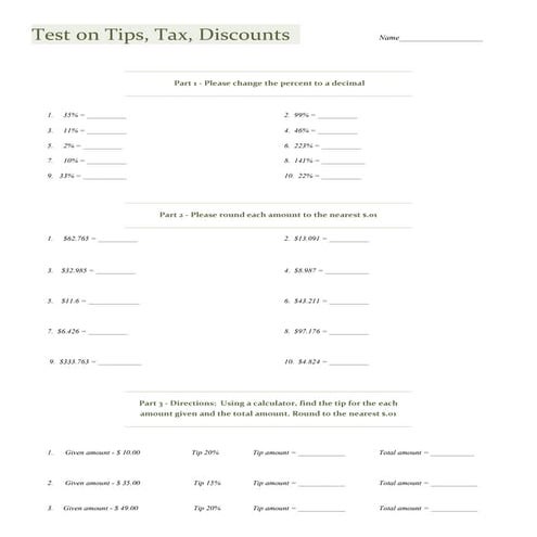 Test on tips, tax, discounts new version