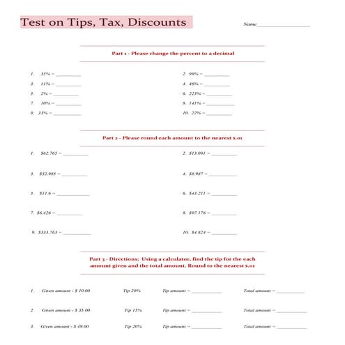 Test on tips, tax, discounts new version part 2