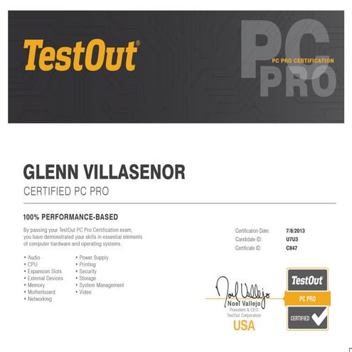 TestOut PC PRO certificates | PDF