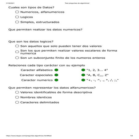Test preguntas de algoritmos!
