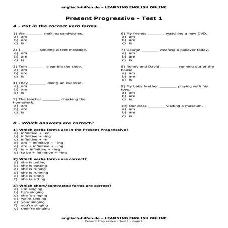 Test present progressive
