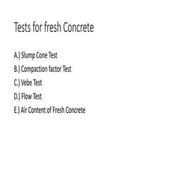 Tests for fresh concrete slump cone test