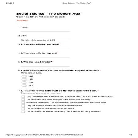 Test  spain in the 15th and 16th century   the modern age