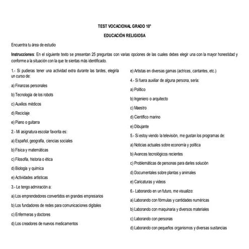 Test vocacional grado 10