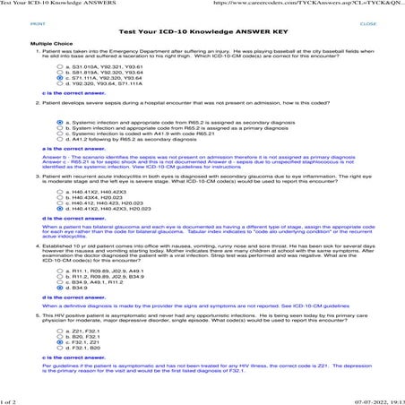 Icd 10 Practice Test : ICD-10-CM Review Questions Flashcards – OADJ