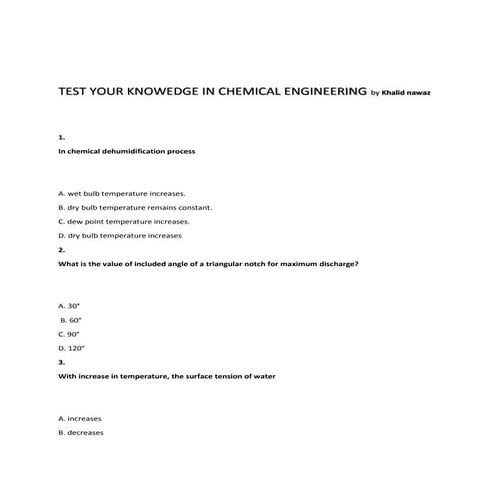 Test your knowedge in chemical engineering by khalid nawaz