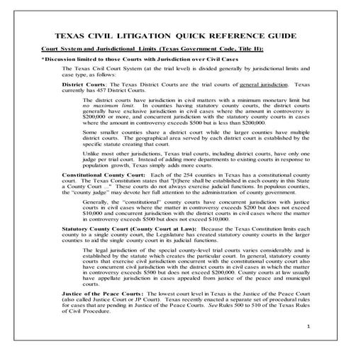 Texas Civil Litigation Quick Reference Guide | DOCX