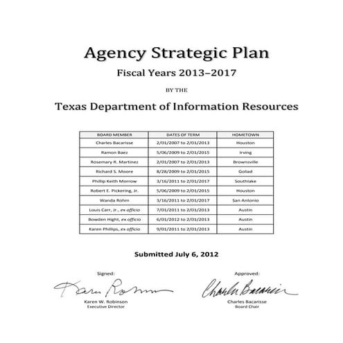 Texas Dept of Information Resources Agency Strategic Plan