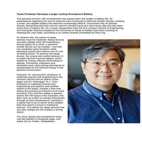 Texas Professor Develops Longer Lasting Smartphone Battery